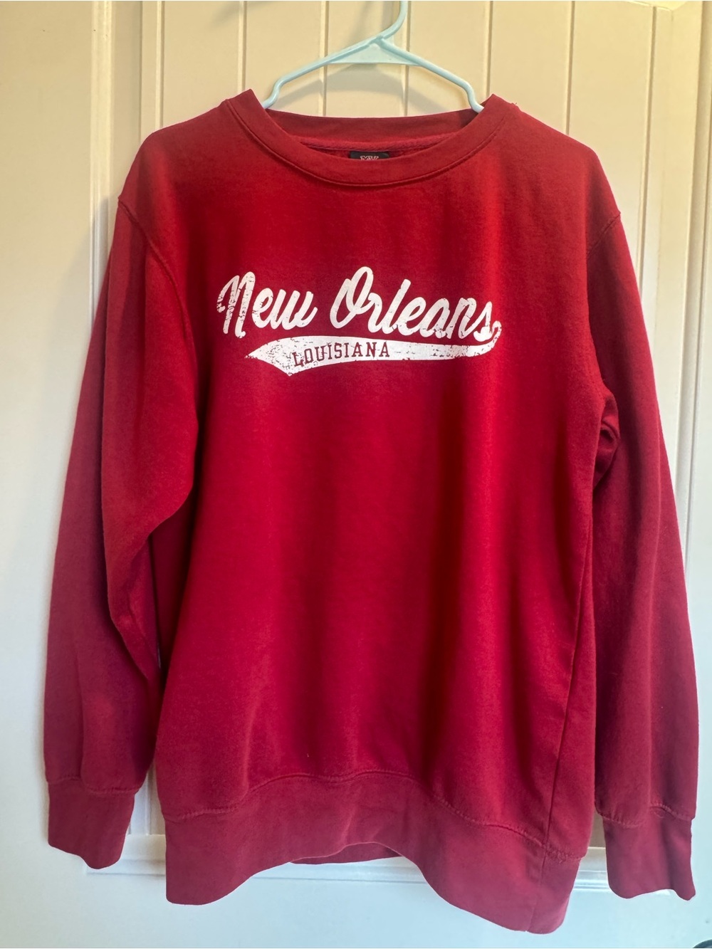 MV Sport Red Crewneck Sweatshirt with White "New Orleans" Graphic